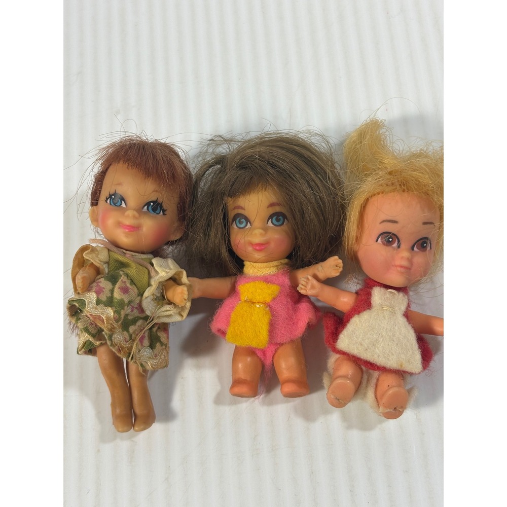 Liddle Kiddle Miniature Plastic Doll Lot 3 Retro Rooted Hair 3 In Vintage 1960s